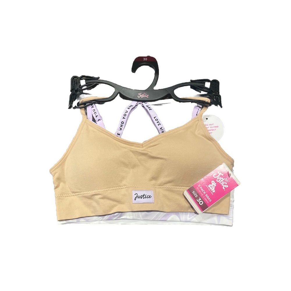 Bundles Justice Girls' Light Gray and White Bra Duo- beige & white and Lila - Picture 3 of 5